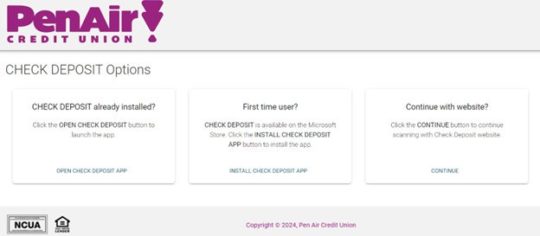 Check Deposit Options Screen Shot