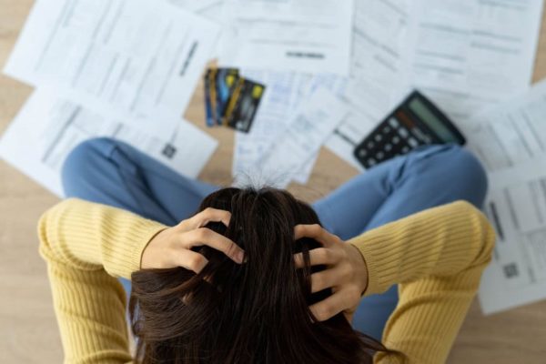 Woman frustrated by credit card debt