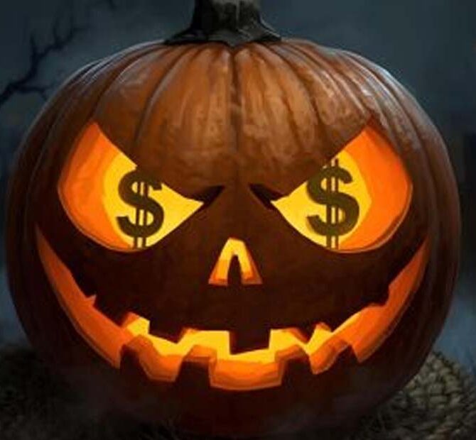 Pumpkin with dollar signs for eyes