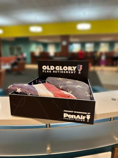 Old glory flag retirement box pictured in a PenAir Branch.
