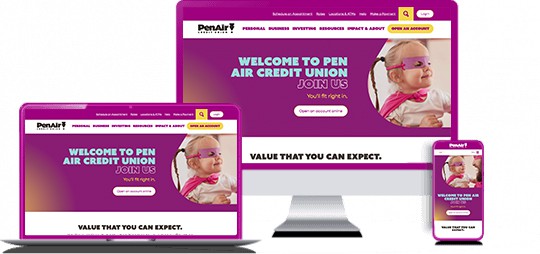 image of laptop, desktop and mobile displaying homepage of PenAir